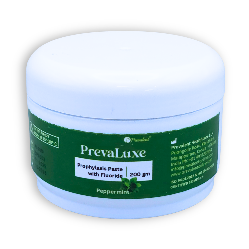 PrevaLuxe premium prophylaxis paste by Prevalent — spatter-free fluoride-enriched professional dental paste